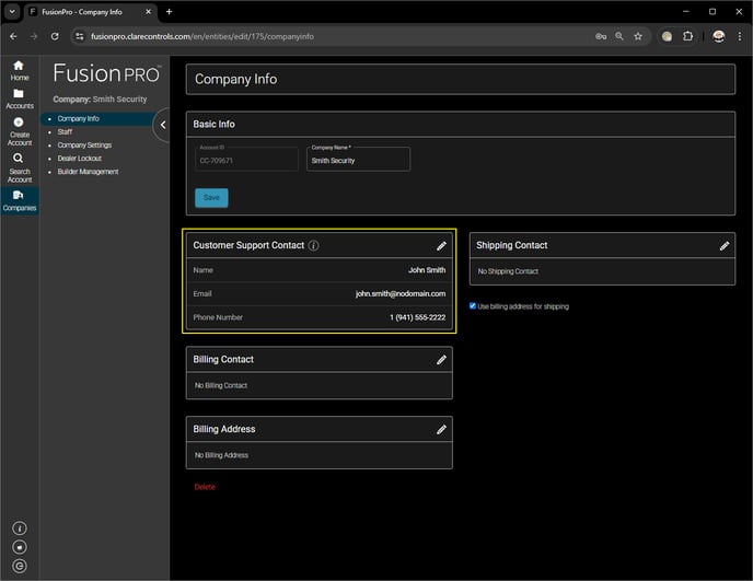 Company Settings - Contact Info