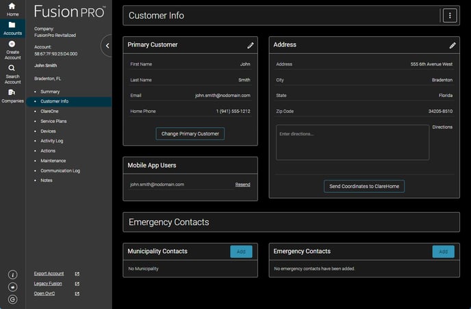 Account Customer Info