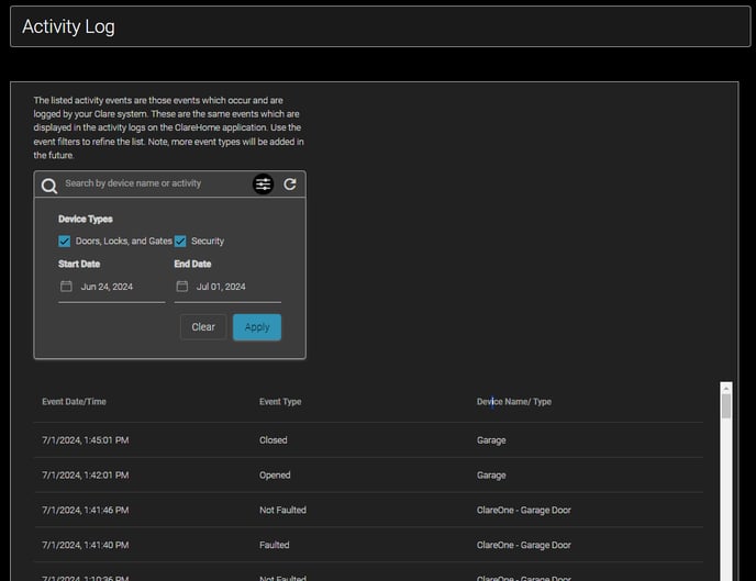 Activity Log