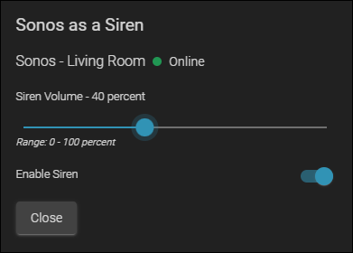 Sonos as a Siren Settings