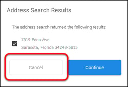 address search results - cancel