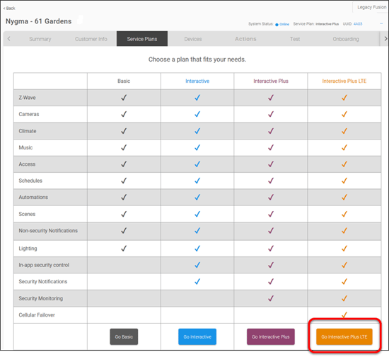 account - service plans - select a plan