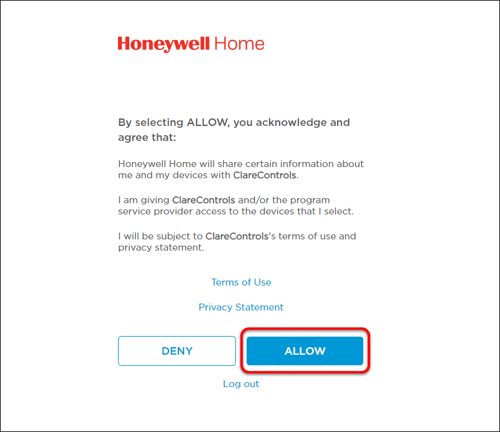 FusionPro - select honeywell - authorize - honeywell - allow