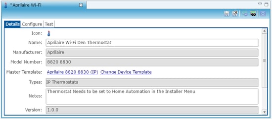 Details tab - aprilaire Wi-Fi IP