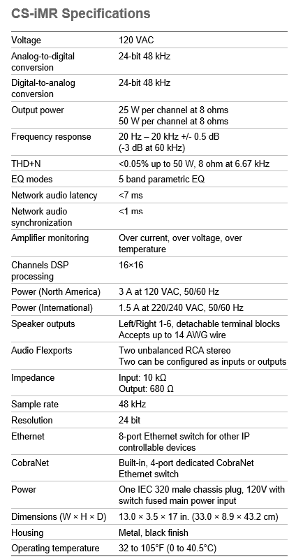 cs-imr specifications