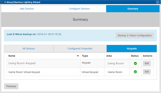 summary - keypads tab